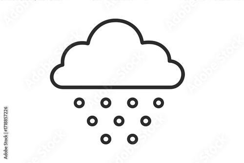Linear cloud with falling snow symbol. Minimal outline style weather icon. Simple snowfall vector illustration for weather forecast app, web UI, posters, cards, advertising. Transparent background.