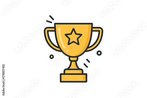 Winner cup for first place. Golden trophy with a star. Prize for achievement and success. Reward for victory in competition. Champion award concept. Vector thin line icon.