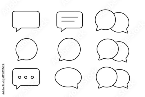 Speech Bubble Line Icon Set. Minimal Thin Outline Speech Balloons for Chat, Message, Dialog, Web, App Interface, Banner, Social Media, Communication, Talk, Vector Collection, Isolated Symbols