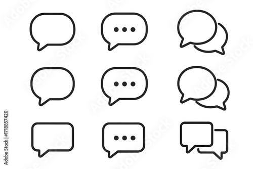 Speech Bubble Line Icon Set. Minimalist Vector Pictograms for Web Design, App Interfaces, Chat Bubbles, Social Media, Messaging, Communication, Banner, Cards, UI Elements, Outline Icons