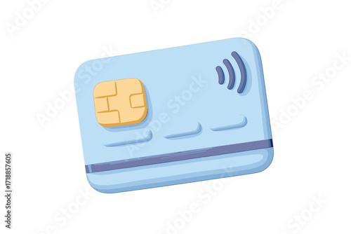 3D credit card for contactless payment. Online shopping & e-commerce concept. Vector icon for mobile banking, finance, secure transaction & cashless society. Cartoon style.