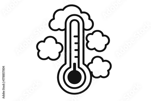 Outline thermometer with snow, cold temperature, freezing weather, winter climate, icy air, frost symbol, icon for app, web design, adverts, infographics, seasonal vector illustration