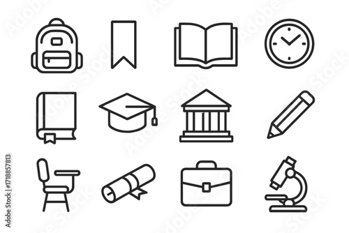 Education line icon set. School, university, college symbols. Back to school concept. Graduation, learning, study pictogram collection for web, app, card design. Vector.