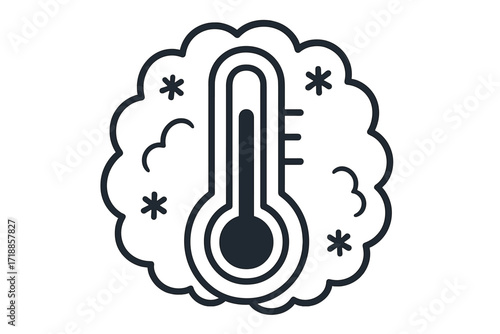 Cold temperature icon, vector thermometer with snowflake, low temperature outline symbol, winter freezing weather alert, cool climate indicator, frost risk, graphic for apps and web