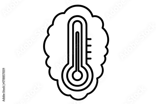 Linear thermometer icon with snow outline, temperature measurement, cold weather indicator, climate change, minimal vector illustration, web and app graphic, transparent background, winter symbol
