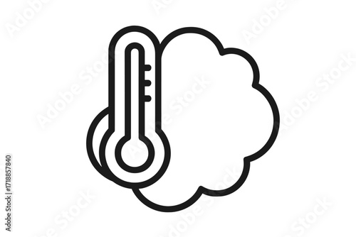 Thermometer and Snow Cloud Linear Icon. Cold Temperature Weather Symbol. Winter Forecast Outline Graphic. Climate Science Concept. Frost Warning Vector. Minimal Black Line Art Illustration.