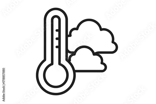 Linear Thermometer Icon with Clouds, Weather Temperature Measurement Symbol, Simple Outline Vector, Climate Change, Forecast, Meteorology, Minimal Web App Graphic, Transparent Background