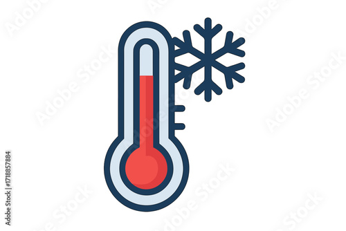 Thermometer cold temperature icon with snowflake symbol, winter chill warning, freezing weather alert, frost symbol, climate and environment, vector cartoon, isolated transparent illustration