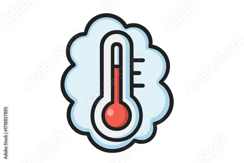 Cartoon Thermometer with Snow Outline, Temperature Measurement, Winter Cold Frost Symbol, Weather Forecast Icon, Flat Vector Illustration for Web, Mobile Apps, Advertising, Seasonal Card Design