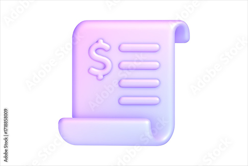 Dollar Sign Document Icon,
3D Lavender Document Icon – Translucent Rolled Scroll with Dollar Sign