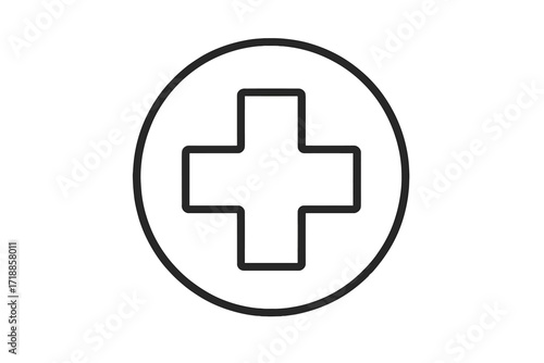 Medical cross icon in minimalistic linear style for web, graphic design, apps, banners, social network cards, healthcare, emergency, hospital, pharmacy, and first aid concepts