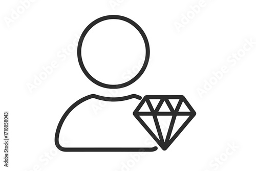 Minimalistic User Icon with Diamond Outline, Thin Line Vector, Premium Profile Symbol, Luxury Membership Concept, Social Network Avatar, Web Design Element, Transparent Background Illustration