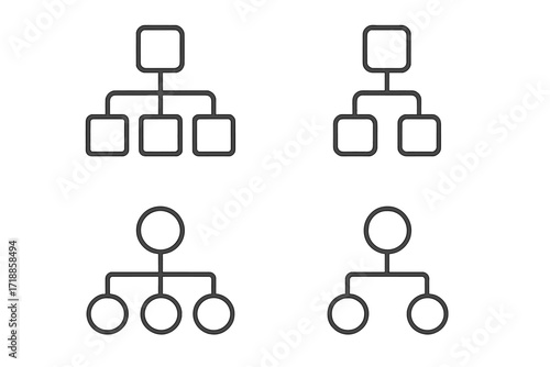 Hierarchy line icon set. Organizational chart, structure diagram. Business management, corporate workflow. Flowchart infographic element. Simple isolated vector signs collection.