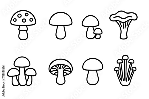 Mushroom line icon set. Fungi collection with editable stroke. Simple fungus outline symbols for UI design, web, apps. Vector of amanita, chanterelle, toadstool.