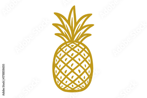 Pineapple gold icon. Tropical golden fruit isolated. Hand drawn symbol of food, sweet, exotic and summer, vitamin, healthy. Nature logo design. Elegant luxury ananas sketch.