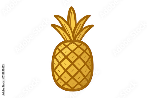 Gold pineapple icon vector illustration. Hand-drawn tropical golden fruit symbol for food design. Exotic, sweet, summer, healthy, and vitamin-rich nature logo concept.