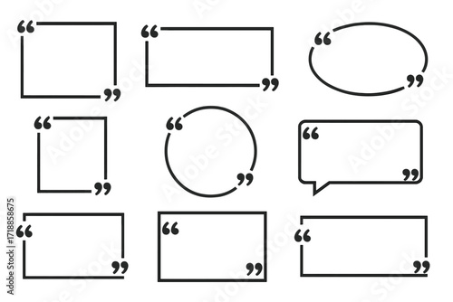 Quote box frame big set. Quotation mark icon collection. Texting quote boxes. Blank template for text, info, design boxes. Quotation bubble for blog quotes symbols. Vector.