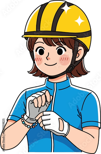 young cyclist preparing for a race joyful cartoon illustration, isolated on transparent background