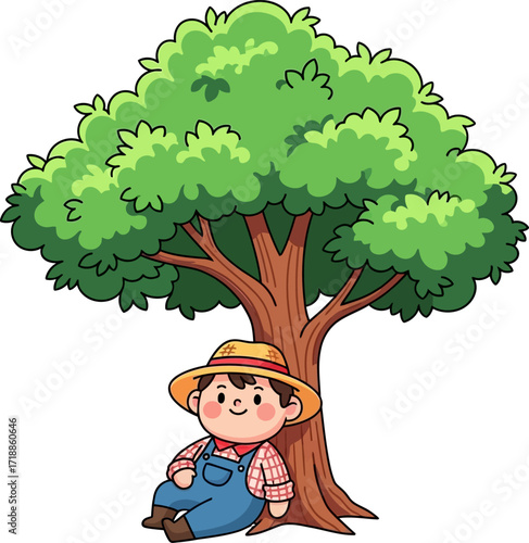 young farmers peaceful summer siesta underneath a lush green tree, isolated on transparent background