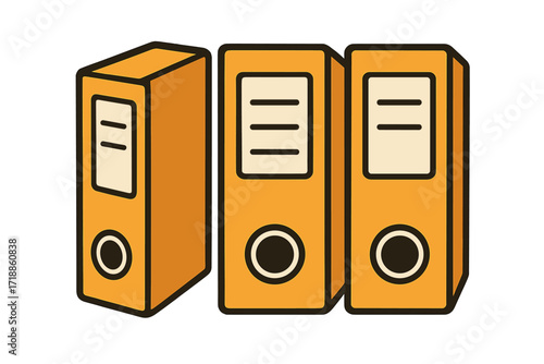 Ring binders for office documentation and paperwork. Folders for archiving data and file management. Vector illustration of business stationery, supplies, and organization.