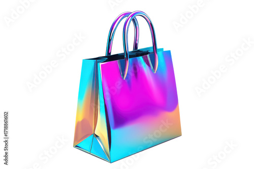 Wallpaper Mural Holographic shopping bag with rainbow gradient isolated on transparent background. Shopping bag icon in gradient colors isolated on white background, 3d rendering. Torontodigital.ca