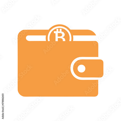 Orange wallet icon with bitcoin symbol on white background cryptocurrency digital