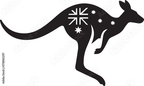 Silhouette of a kangaroo with the australian flag design inside
