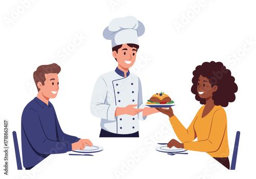 Wallpaper Mural Chef serves a gourmet dish to patrons seated at a restaurant table Torontodigital.ca