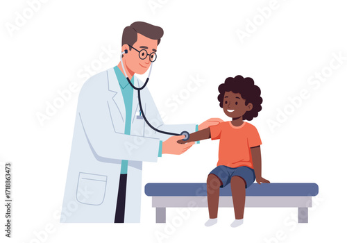 Doctor examining a child using stethoscope on seated patient