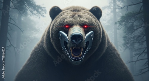 Cybernetic Grizzly - A Futuristic Bear with Glowing Red Eyes.