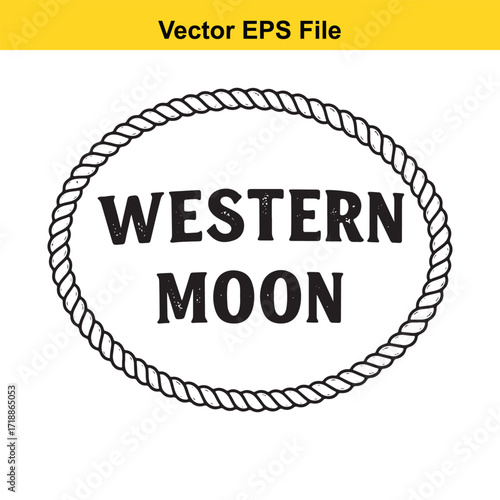 Vector art of western moon text in a rope circle