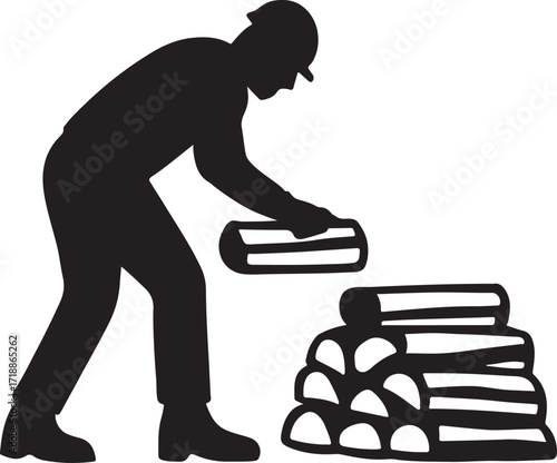Silhouette timber pile stack icon. Vector EPS for lumber, wood, forestry, and construction.