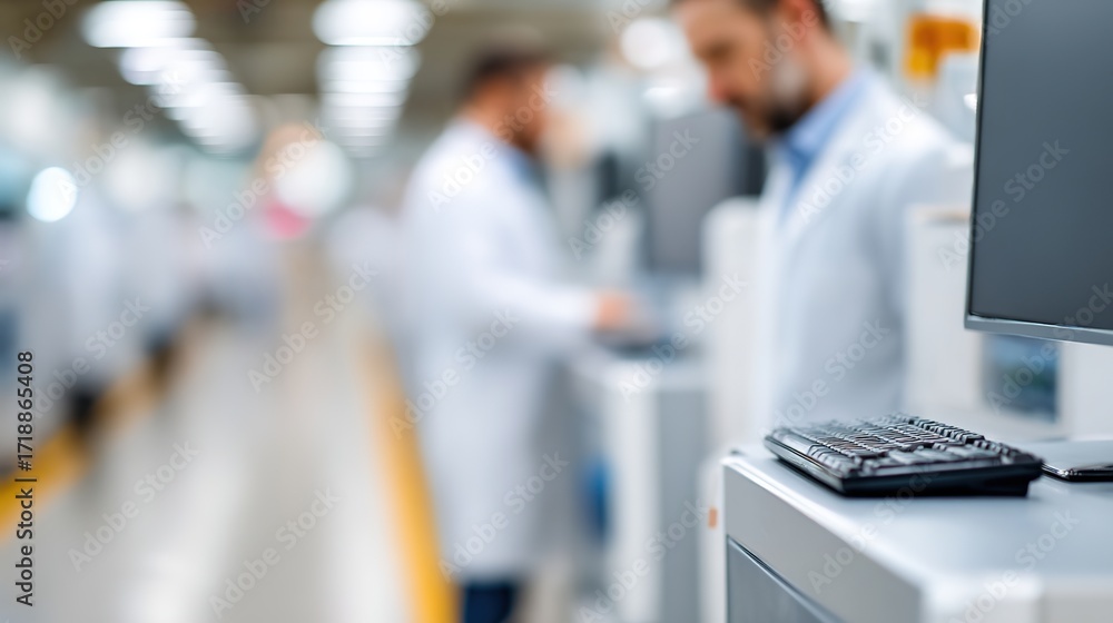 Obraz premium Laboratory with Technicians Working on Advanced Equipment and Computers