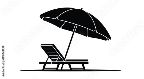 Vector illustration of illustration of beach chair and umbrella