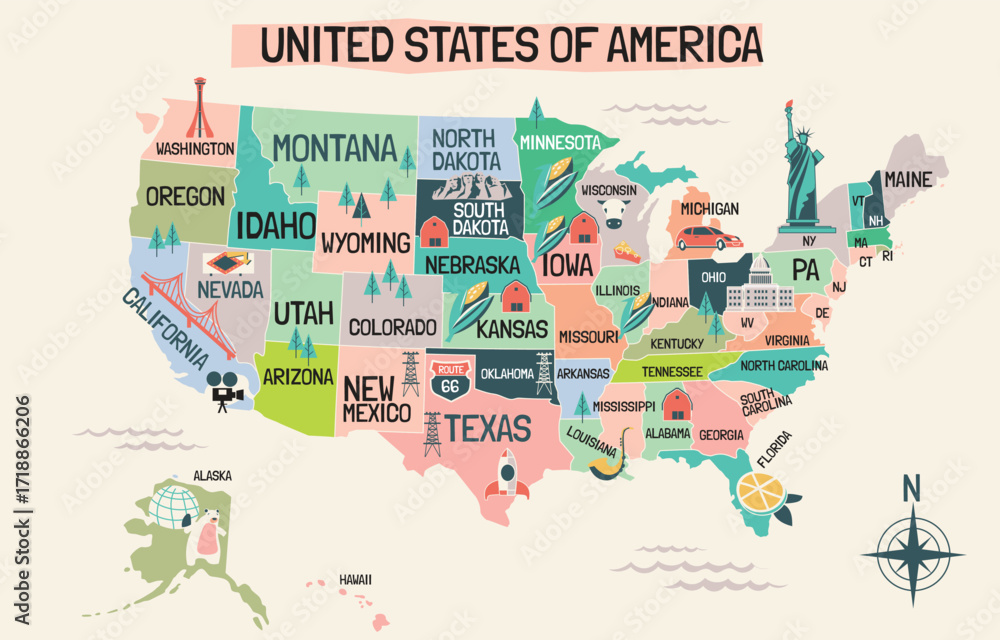 Obraz premium Map of the united states of america Vecteezy_USAMap