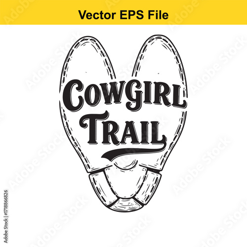 Vector art of cowgirl trail text inside a boot print