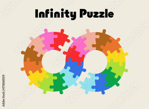 Infinity symbol colorful puzzle design. Vector isolated on white background
