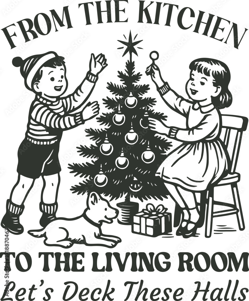 Obraz premium from the kitchen to the living room let's beck these halls - christian christmas holliday t-shirt, funny retro santa typography, christian festival animals quote tshirt