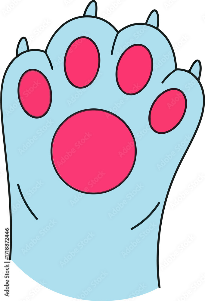 Naklejka premium Light Blue Cat Paw with Pink Pads