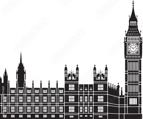 London Skyline Silhouette Vector Illustration United Kingdom Cityscape Landmark Graphic