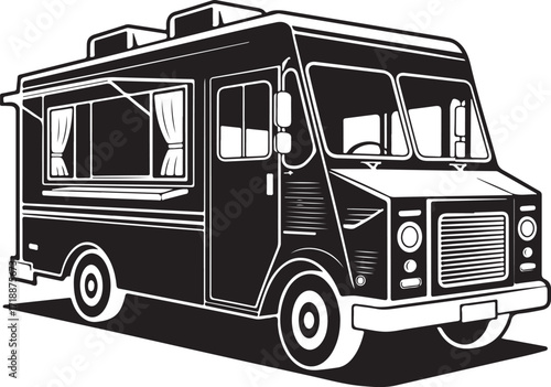 Food Truck Vector Illustration Mobile Kitchen Fast Food Restaurant Street Vendor Vehicle