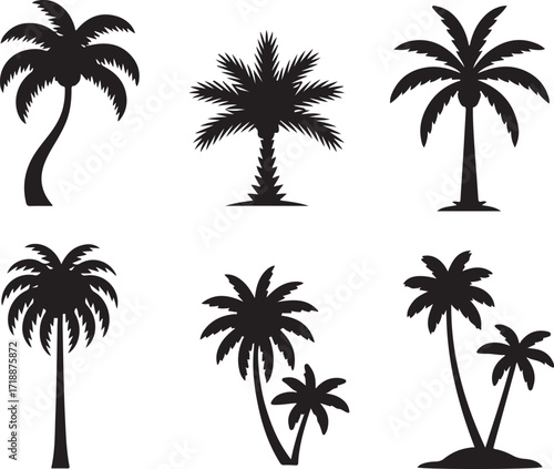 Tropical Palm Tree Silhouette Vector Set for Summer and Vacation Themed Graphic Projects