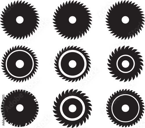 Circular Saw Blade Silhouette Vector Set for Industrial and Construction Graphic Projects
