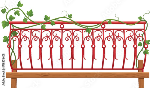 Red railing with vines vector illustration stock image editable vector
