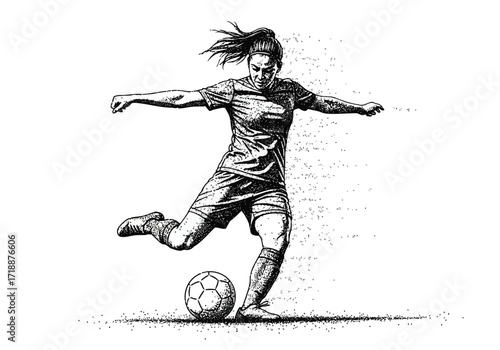 Vector illustration of illustration of woman soccer player kicking ball