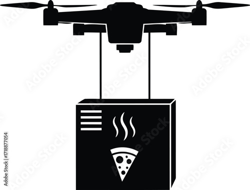 Drone delivery of pizza a vector illustration showing unmanned aerial vehicle delivering hot food in a box concept of fast food technology