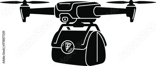 Drone delivery vector illustration with a pizza bag for fast food transport and delivery concept