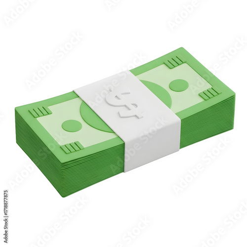 Stack of Green Dollar Bills Wrapped in White Paper with Dollar Sign money cash, Transparent background