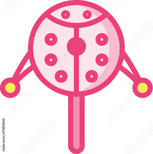 Cute pink ladybug rattle toy vector illustration for babies and children playtime