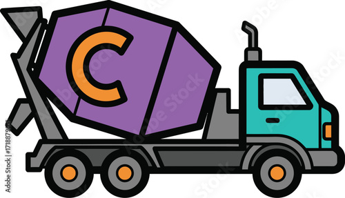 Cartoon cement truck illustration vector graphic design editable vector